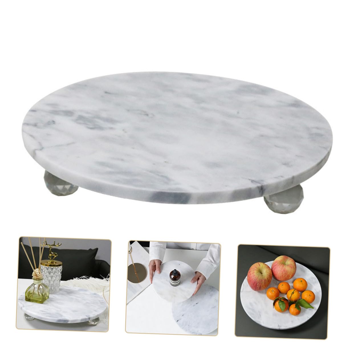 KOMBIUDA Bandeja Multifuncional de Mármol Natural Redonda Soporte para Joyas Frutero Decorativo para Baño y Mesa Bandeja de Almacenamiento Estilo Nórdico Adecuado para Aperitivos y