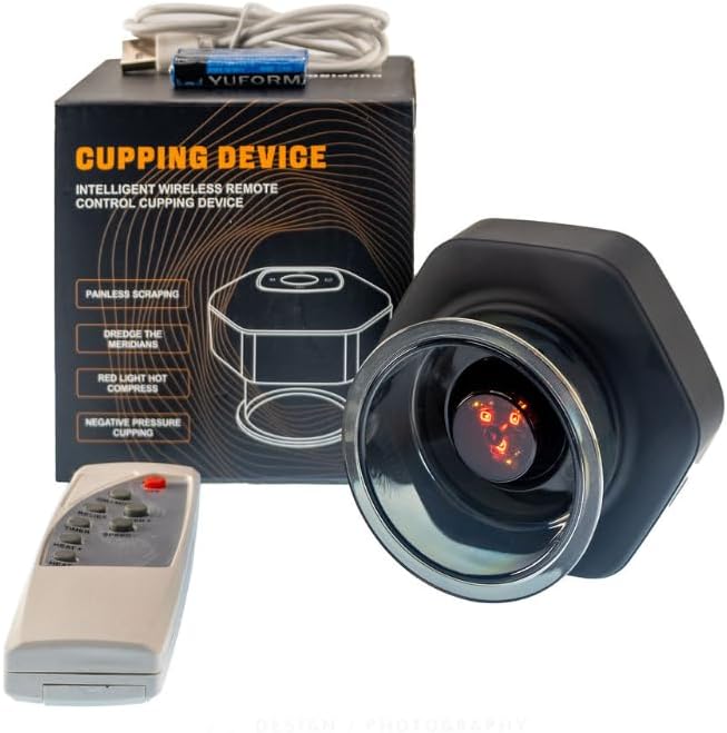 JOOWES Masajeador inteligente de terapia de ventosas con respiración inteligente, compresión caliente de luz roja y control remoto inalámbrico,