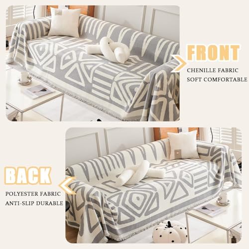 Image of Styleys Chenille Sofa Cover - Reversible Sofa Towel & Blanket | Soft, Anti-Slip, Washable Couch Protector for Living Room & Lounge - 3 Seater - 330X180cm, Grey, XNESMSFJ-2C