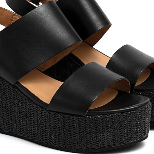 Janet Sport Sandalo Nero in Pelle con Zeppa in