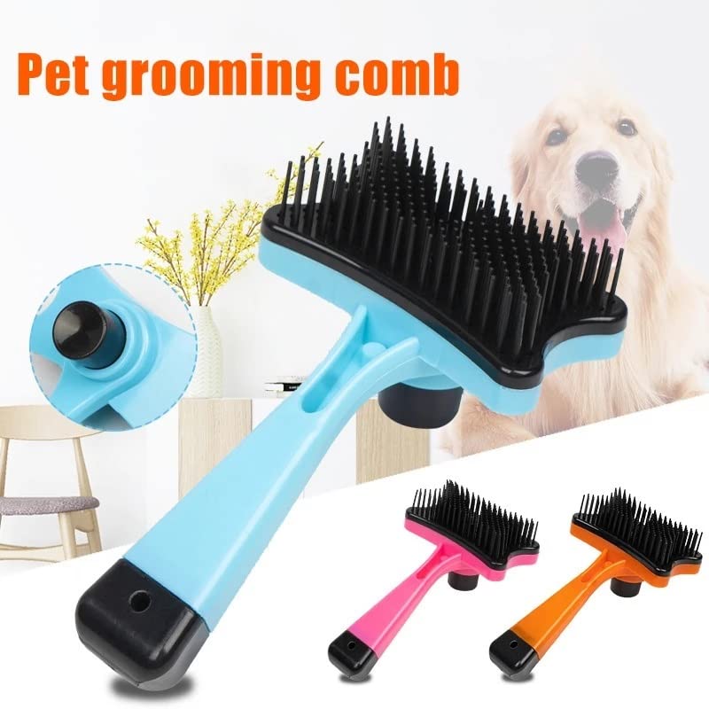 Pet Brush, Pet Brush Plastic Push Brush For Cat And Dogs Pet Groom Bath Brush Hair Removal Brush Pet Brushes(Blue)