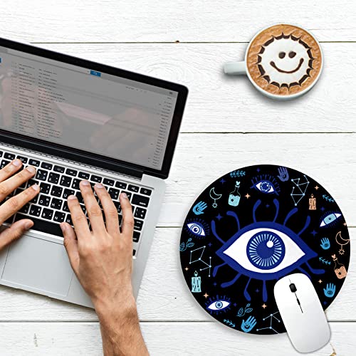 Image of Evil Eye Round Mouse Pad 8.6 x 8.6 Inch, Funny Mousepad for Laptop Gaming Women, with Stitched Edge Non-Slip Rubber Base, Home Office Decor Desk Accessories