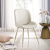 Volans Velvet Chair, Modern Makeup Vanity Chair with Gold Legs, Upholstered Dining Chair, Beige
