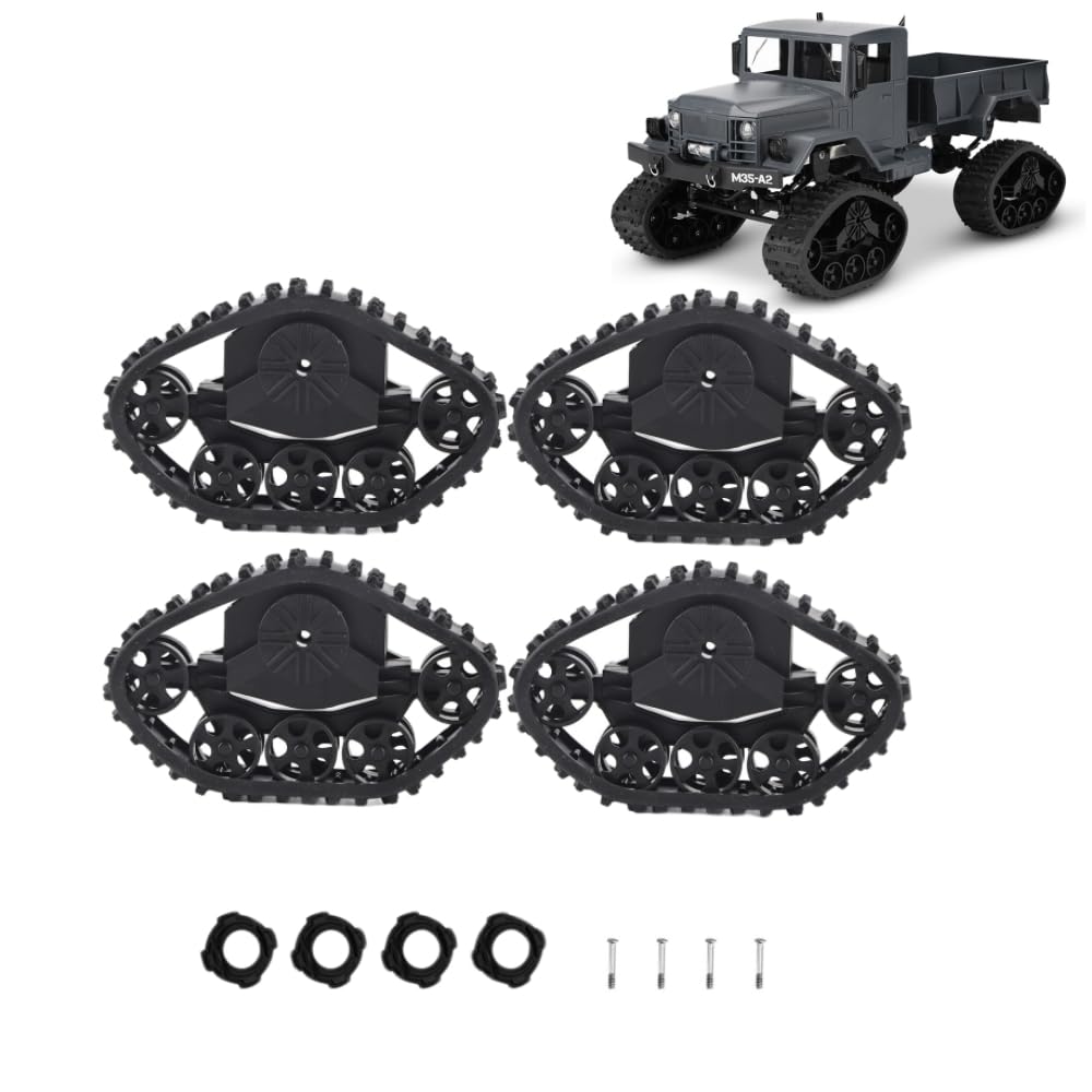 ACOGEDO 4pcs RC Truck Track Wheel, RC Military Track Wheels, Rubber Crawler Tyre RC Car Tire Crawler Tyre for WPL 1/16 RC Military Truck