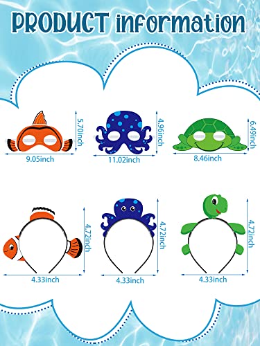 18 Pcs Under The Sea Costume Sea Animal Party Headband Ocean Animals Masks For Kids Under The Sea Party Decorations Sea Creatures Headbands Under The Sea Party Favors For Costumes Dress Up Party #TOP1