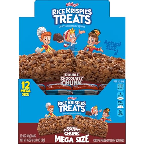 Image of Rice Krispies Treats Mega Bars Large Marshmallow Snack Bars, Kids Snacks, Double Chocolatey Chunk, 36oz Box (12 Bars)