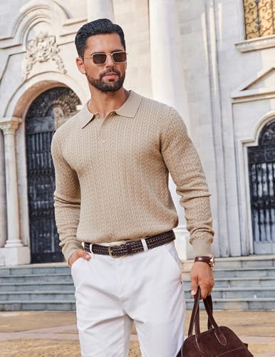 COOFANDY Men's Knit Polo Sweater Long Sleeve Quarter Button Polo Shirts Casual Ribbed Collared Shirt Golf Pullover Sweaters4