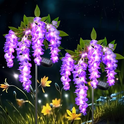 Qoosea Solarleuchten für den Außenbereich, 2er-Pack Solar-Gartenleuchten, Solarleuchten für den Außenbereich, Gartendekor, violette Lichter, Garten, Innenhof, Rasen, Terrasse, Dekorationsbeleuchtung