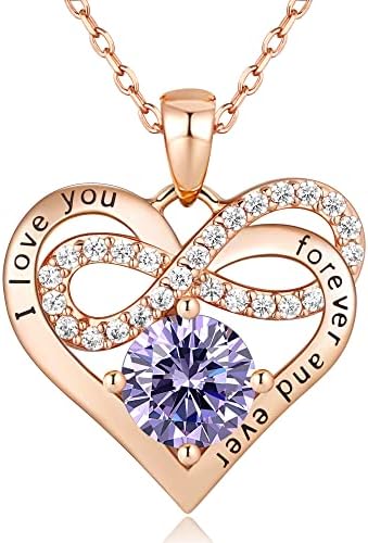 Momlovu Mothers Day Gifts for Her Women Wife Infinity Heart Necklaces for Women 925 Sterling Silver Rose Gold Birthstone Necklace Jewelry for Women