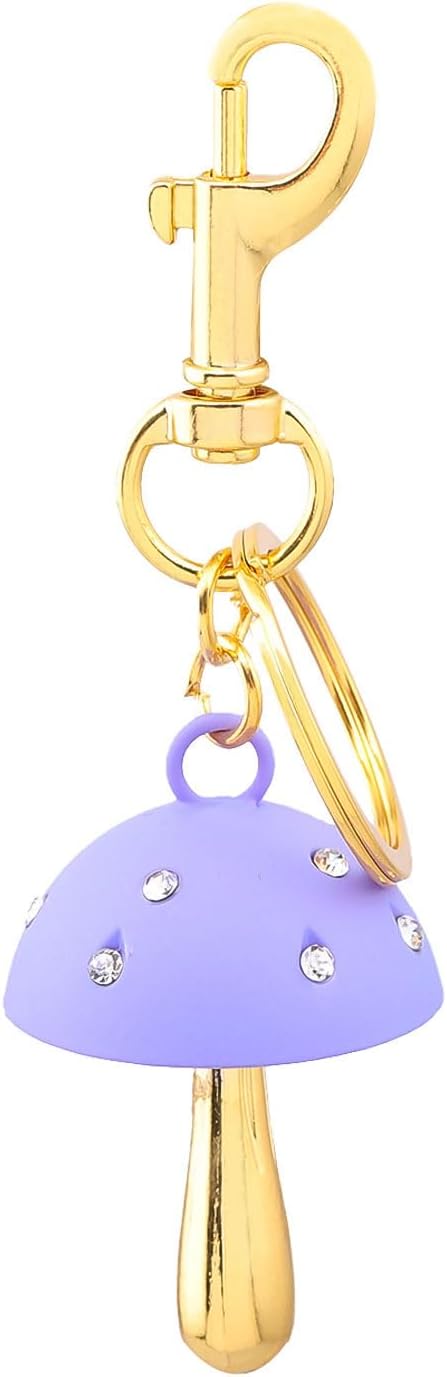Mushroom Bag Charm Keychain for Women - Gold Key Chain Small Crystals - Cute Purse Handbag Car Accessory