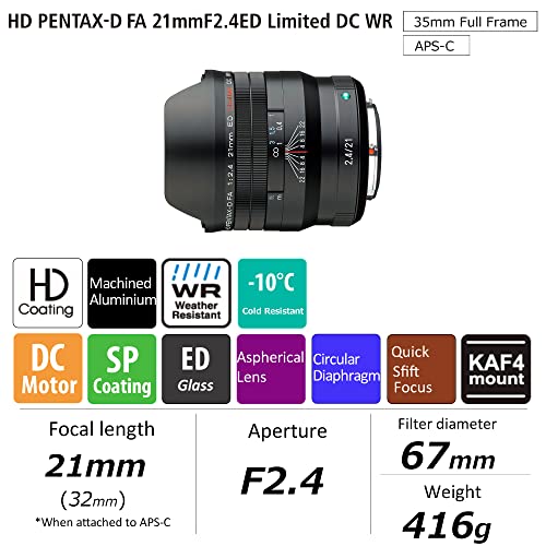 Objectif reflex Pentax HD D FA 21mm f2.4 ED Limited DC WR - vue 5