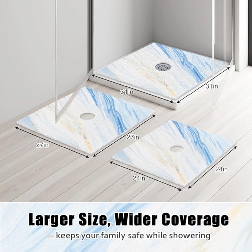 Image of Square Shower Mat Non Slip: 31x31 Inch Large Shower mats for Inside Shower with Drain Hole in Middle, Super Soft PVC Loofah Massage Shower Floor Mat, Anti Slip Shower Stall Mat, Quick Drying