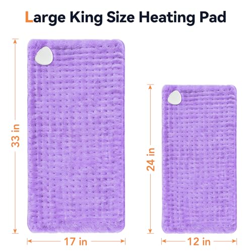 Image of Heating Pad for Back Pain, 17 inchx33 inch Electric Heat Pad with 9 Heat Levels & 4 Auto-Off Timers, Portable Heating Pad for Period Cramps, Shoulder, Neck, Machine Washable, Gifts for Women Men, Purple