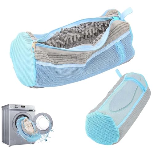 OWYELO Lote 2 Bolsas Lavadora Zapatillas Poliéster: Cremallera Segura + Bolsillo Plantillas, Lavado 360° Reutilizable, Protección Máquina, Gris