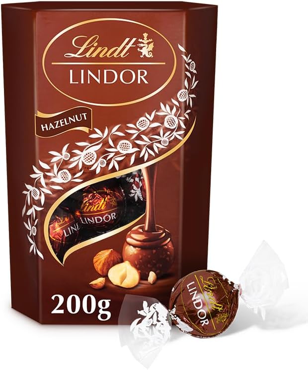 Lindt Lindor Hazelnut Chocolate Truffles Box Chocolate Balls with a Smooth Melting Filling, 200 g