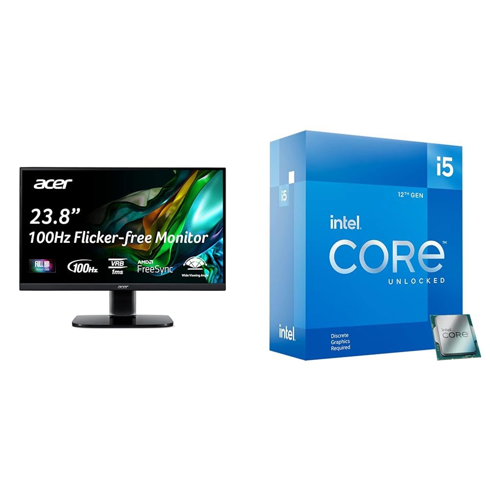 acer KC242Y Hbi 23.8" Full HD (1920 x 1080) Zero-Frame Gaming Office Monitor & Intel Core i5-12600KF Desktop Processor 10 (6P+4E) Cores up to 4.9 GHz Unlocked LGA1700 600 Series