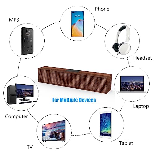 Computer Speakers, Wood Wireless Sound Bar Speaker for Desktop, PC Speaker with Bluetooth 5.3 & Wired USB Connection for Monitor, Laptop, Tablets, Cellphone - Image 6
