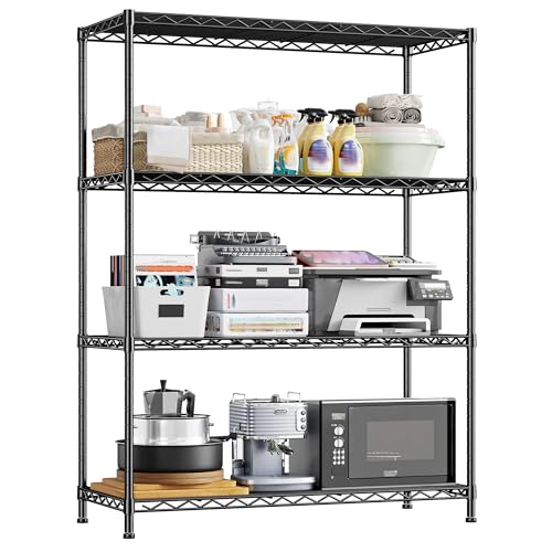 Image of DurayLoly 4- Shelf Metal Shelving Unit Adjustable Storage Shelves Heavy Duty Garage Shelving Steel Wire Shelving for Laundry Bathroom Kitchen Pantry Closet Garage Black, 35.6Wx16Dx54H