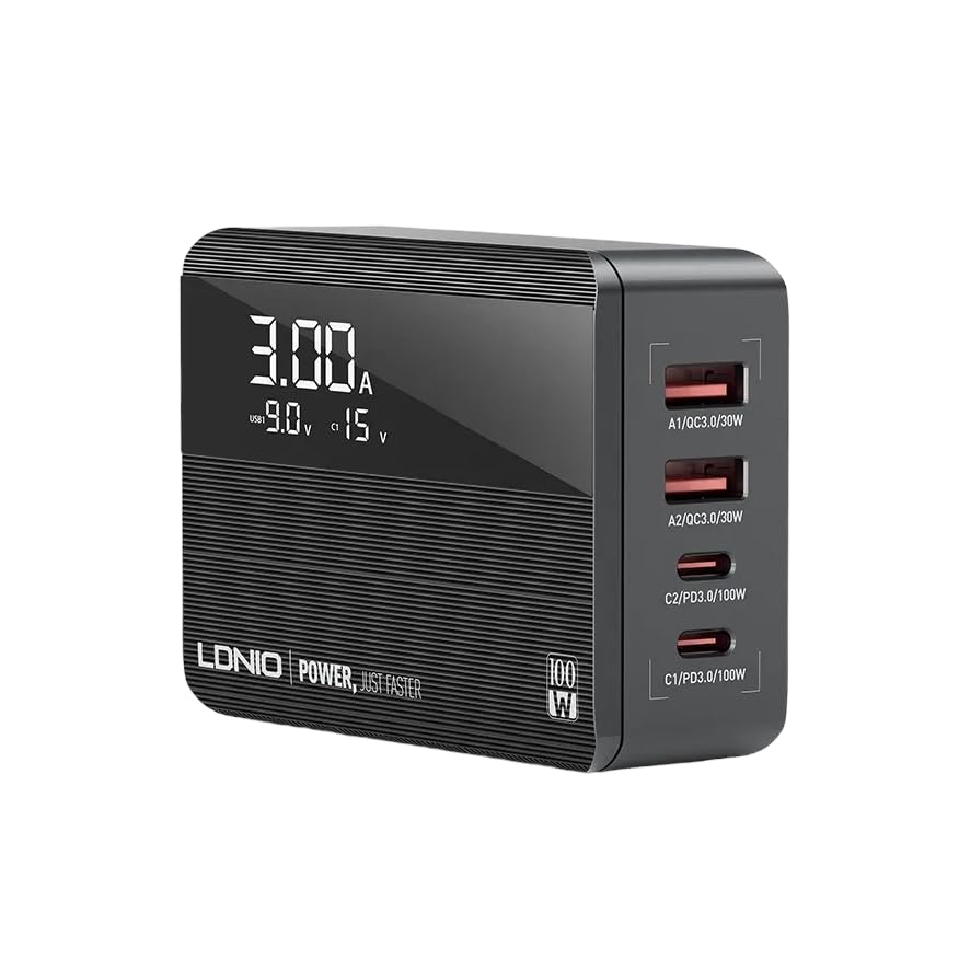 T Teclusive Compact 100w Gan Charger 4 Ports Type C USB with Display | Compatible for iPhone 15 14 13 Pro Max/iPad Air Pro/MacBook / S23 S22 S21 | Fast Charging Multi Port USB C Adapter (100W) (B0C9D24MTZ) Amazon Price History, Amazon Price Tracker