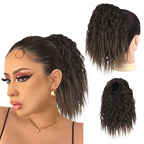 Curly Drawstring Ponytail Extension for Black Women, Sidaila 10 Inch Short Corn Wavy Ponytail Clip in pony tails hair extensions for African American Women (1Bt8)