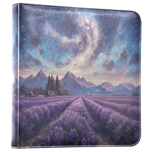 Kigai Oil Painting Lavender Photo Album Self Adhesive Scrapbook Album Leather Cover DIY Picture Scrap Book with 20 Adhesive Sheets, 11.8x24x0.8 inch