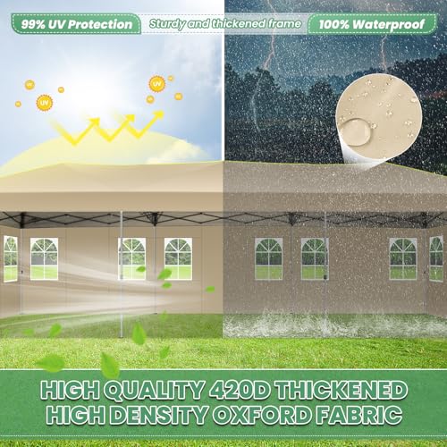 Image of COBIZI 10x30 Pop Up Canopy One Push Party Tent with Air Vent Waterproof Commercial Outdoor Patio Gazebo with 8 Removable Sidewalls, 3 Adjustable Height for Parties, Roller Bag, Sandbag, Khaki