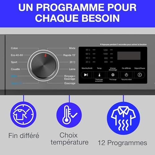 Lave linge hublot CONTINENTAL EDISON CELL712IS3 7 kg Induction 60 cm 1200 trsmin - vue 10