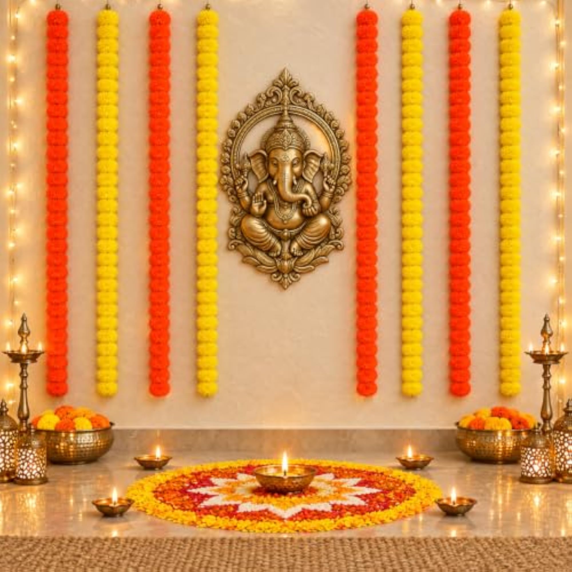 10 Pcs Artificial Small Marigold Garland Genda Phool Mala
