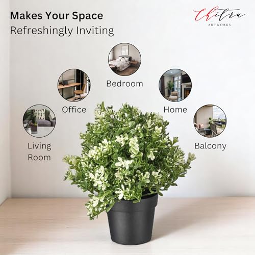Image of Artificial Potted Plant Thyme | Realistic Polyethylene Plastic Greenery for Home, Office & Table Decor | Low Maintenance Faux Plant with Pot for Indoor Decoration & Gifting (Green)