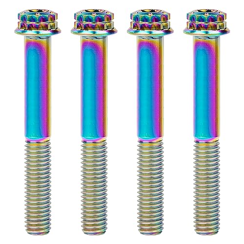 Image of Titanium Flange 12 Point Head M8 x15 20 25 30 35 40 45 50 55 60 65 80mm Screw Bolt Pack of 4 (Rainbow, M8x80mm)
