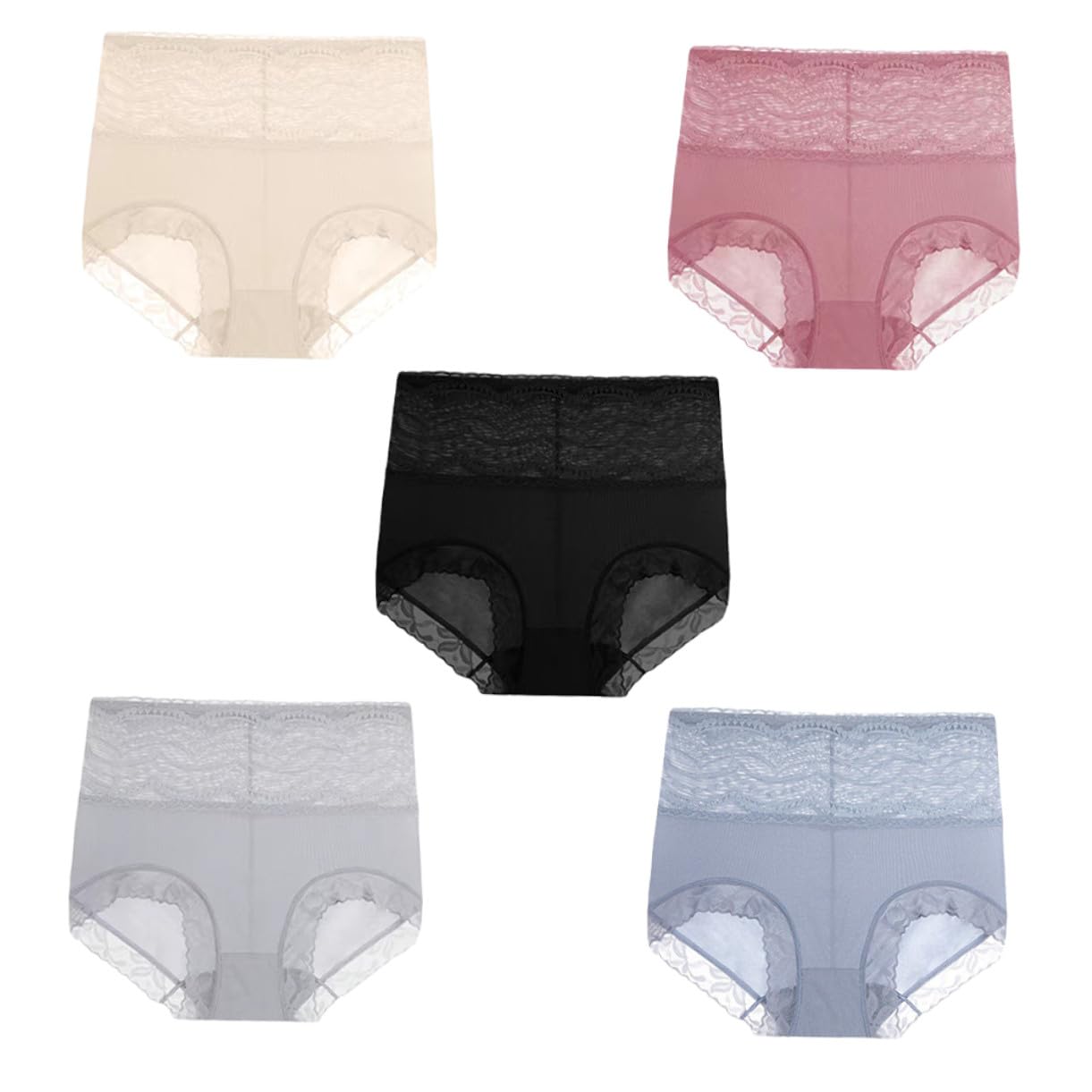 VALICLUD Bragas De Mujer De Cintura Alta y Efecto Moldeador, Algodón Transpirable Encaje Sin Costuras, Pack 5 Piezas Talla l para Uso Diario y Sensualidad