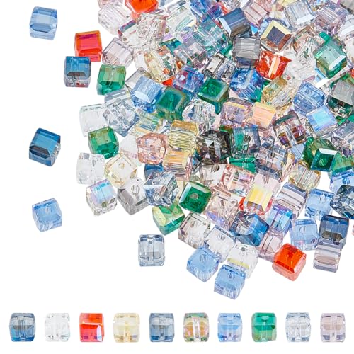 SUNNYCLUE 1 Box 200Pcs Mix Colors 6MM Square Glass Beads Cube Crystal Beads Clear Loose Colorful Faceted Transparent Spacer Bead for Jewellery Making Bead Assortments DIY Bracelets Necklace Crafts