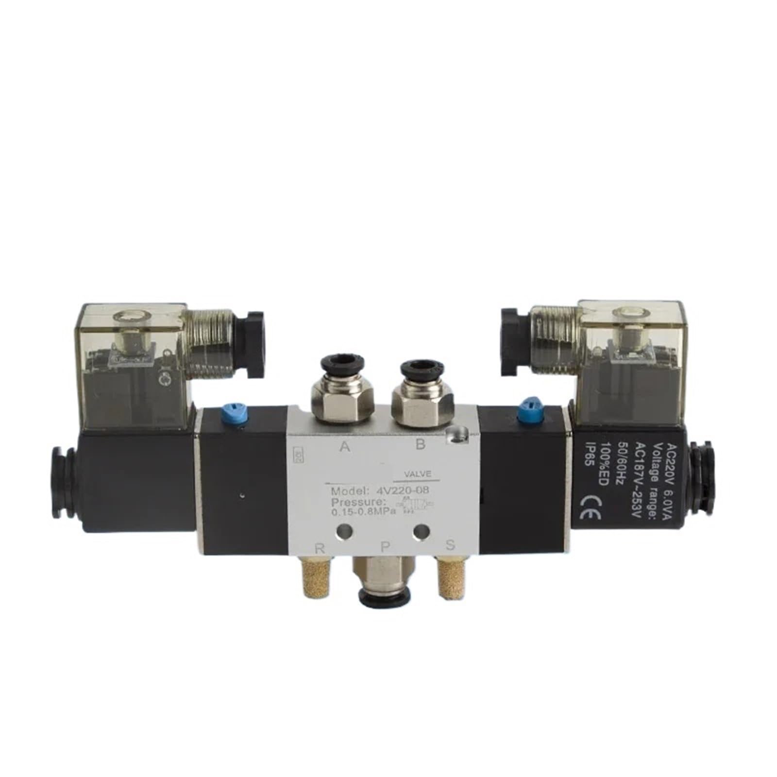 Électrovanne pneumatique 4V220-08 en alliage d'aluminium 5 voies 2 positions DC 12V