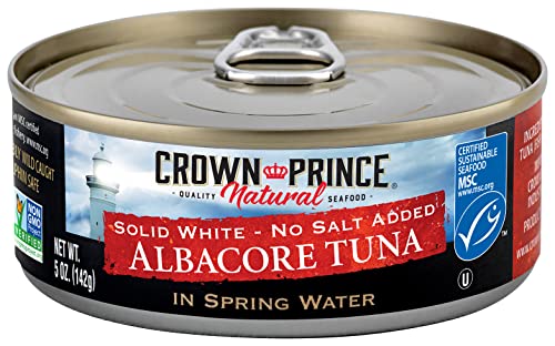 Crown Prince Natural Solid White Albacore Tuna in Spring Water, No Salt Added, 5 Ounce Cans (Pack of 12)