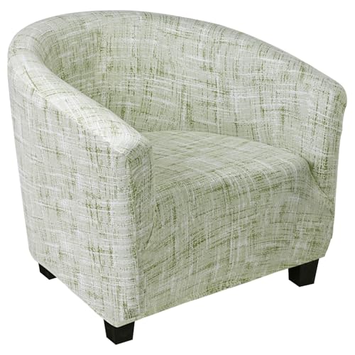 Image of SearchI Club Chair Slipcover Stretch Barrel Chair Covers Printed Tub Chair Slipcovers Soft Spandex Armchair Sofa Cover Removable Couch Furniture Protector for Living Room (Green Linen-Look Print)