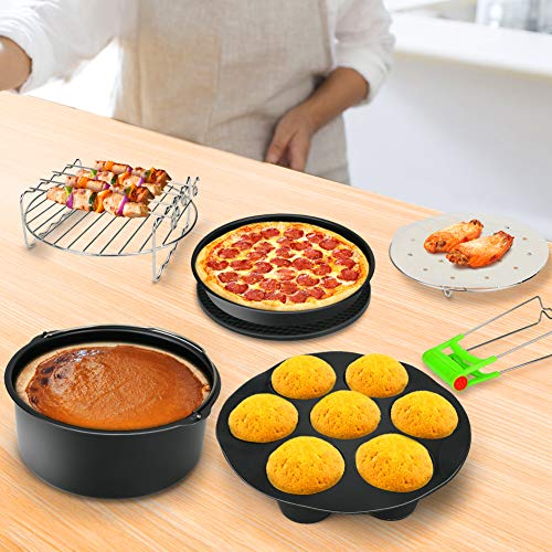 INTSUN 7 Inch Air Fryer Accessories Set of 12, XL Air Fryer Accessories for Gowise Phillips USA Cozyna, Fits All 3.7QT-5.8QT Deep Airn Fryer with Cake Basket, Pizza Pan, Oven Mitts, Skewer Rack