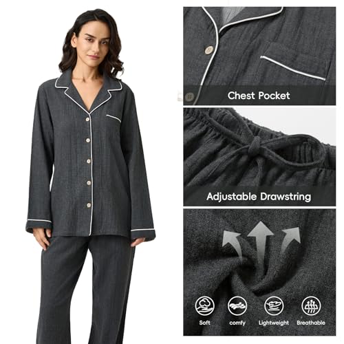 Image of BESTOUCH Womens Pajama Sets: 100% Cotton Muslin Linen Feel