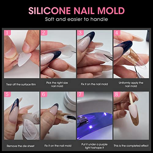 Ranrose 60Pcs Duet System Nail Forms Stickers Reusable Soft Silicone Stickers For Nail Mold,12 Size Dual Forms For French Manicure Inner Mold Quick Building Dual Nail Forms Mould(Long Stilett Shape) #TOP2