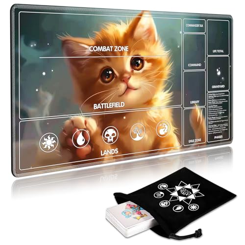 Image of for MTG Playmat with Card Storage Bag,Non-Slip Rubber Base & Smooth Surface 35.4x19.7in,Beginner-Friendly Magic Mat for Commander Deck,Cute Little Orange Cat