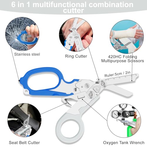 Image of 6-in-1 Heavy-Duty Emergency| trauma shears|Folding Shears| | Multifunctional Life-Saving Tool|Suitable for Emergency Rescue|Outdoor Exploration|DIY Construction and Maintenance|