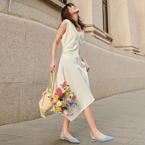 Image of USIMAD Women's Mesh Leather Slingback Flats Pointed Toe Breathable Comfortable Office Dress Shoes
