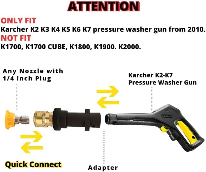 PAIKIUU for Karcher Adapter to 1/4'' Quick Connect Fitting Pressure Washer Gun Adapter Connector for Karcher K2, K3, K4, K5 - Image 3