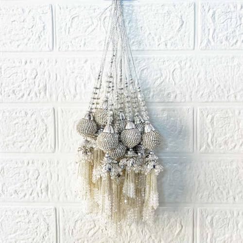 Image of Adikala Craft Store Handmade Ethnic Latkan Tassel Set of 2 for Saree Pallu, Blouse, Suits, Dupatta, Lehenga Decor (Silver D1)