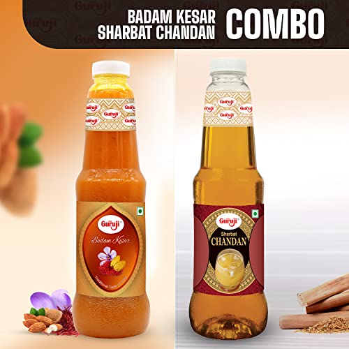 Image of Shree Guruji Badam Kesar Dry Fruit Sharbat & Chandan Sharbat Combo Pack Milk Beverage Instant Syrup Refreshing Drink for Summer (1 Litre)