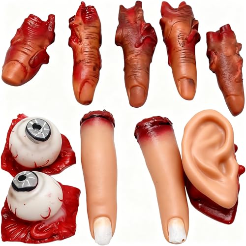 Halloween gebrochener Finger Set – 10-teilige Halloween Körperteile für maximalen Schock, Ultra-realistische Blutige Abgetrennte Finger für Spukhaus & Partydeko, Vampir Zombie Dekoration Lieferungen