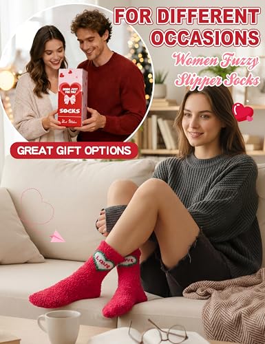 Image of Womens Fuzzy Socks Warm Fluffy Cozy Winter Slipper Thick Fleece Heart Socks 5 Pairs
