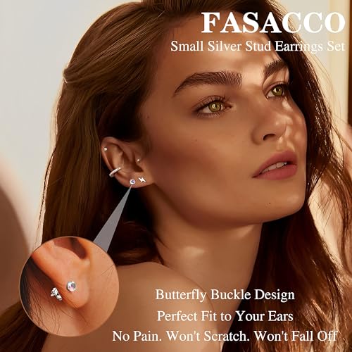 FASACCO 21Pairs Stainless Steel Earrings Silver Stud Hoop Earrings Sets for Multiple Piercing Small Tiny Studs Huggie Hoops3