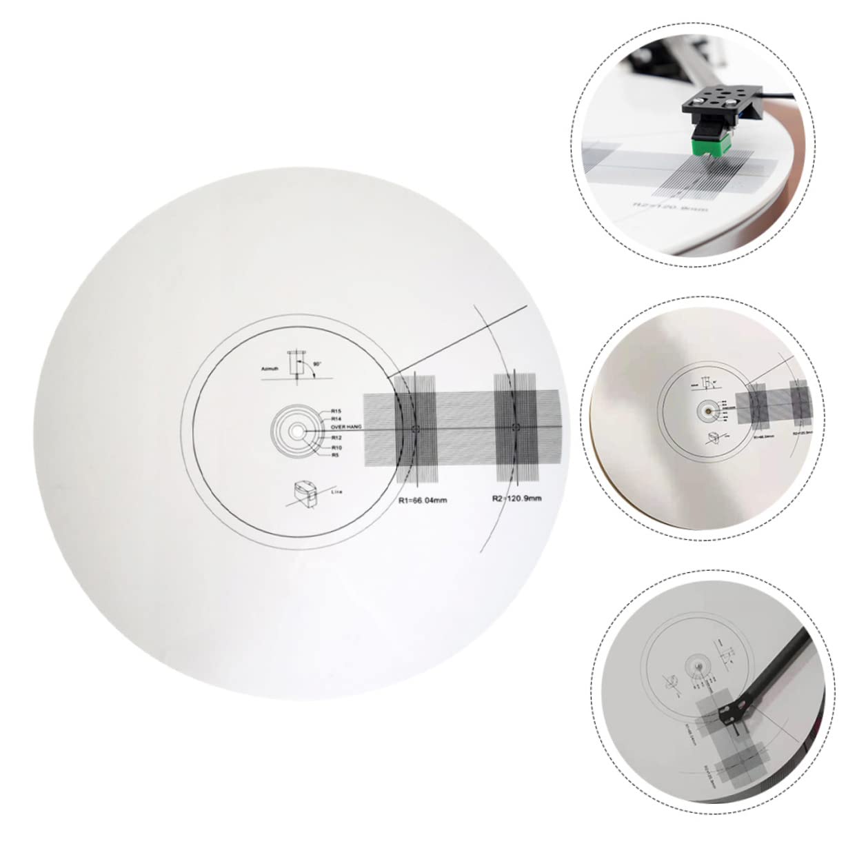 Calibrador de Discos de Vinilo para Tocadiscos, Regla de Ajuste | Acrílico Blanco, Alta Precisión y Detección de Velocidad, Antideslizante Ajuste de Ángulo