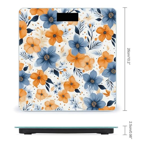 Báscula digital de vidrio templado con flores azul y naranja miniatura 2