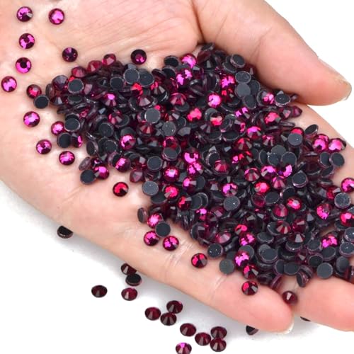 Image of 3000 Pieces Hot Fix Glass Flatback Rhinestones HotFix Round Crystal Gems (Fuchsia, SS10)